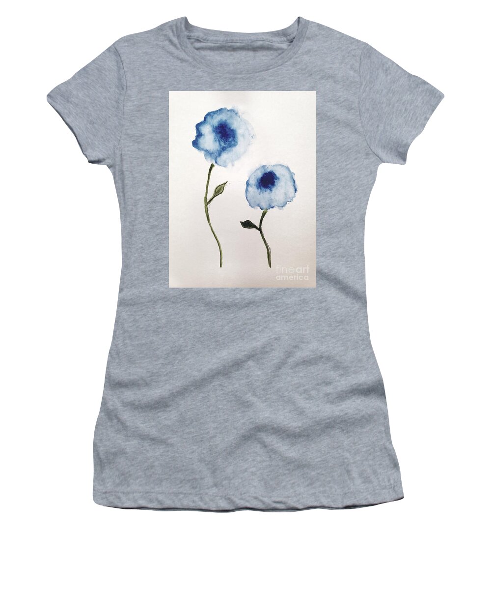  Women's T-Shirt featuring the painting Blue Flowers #1 by Margaret Welsh Willowsilk