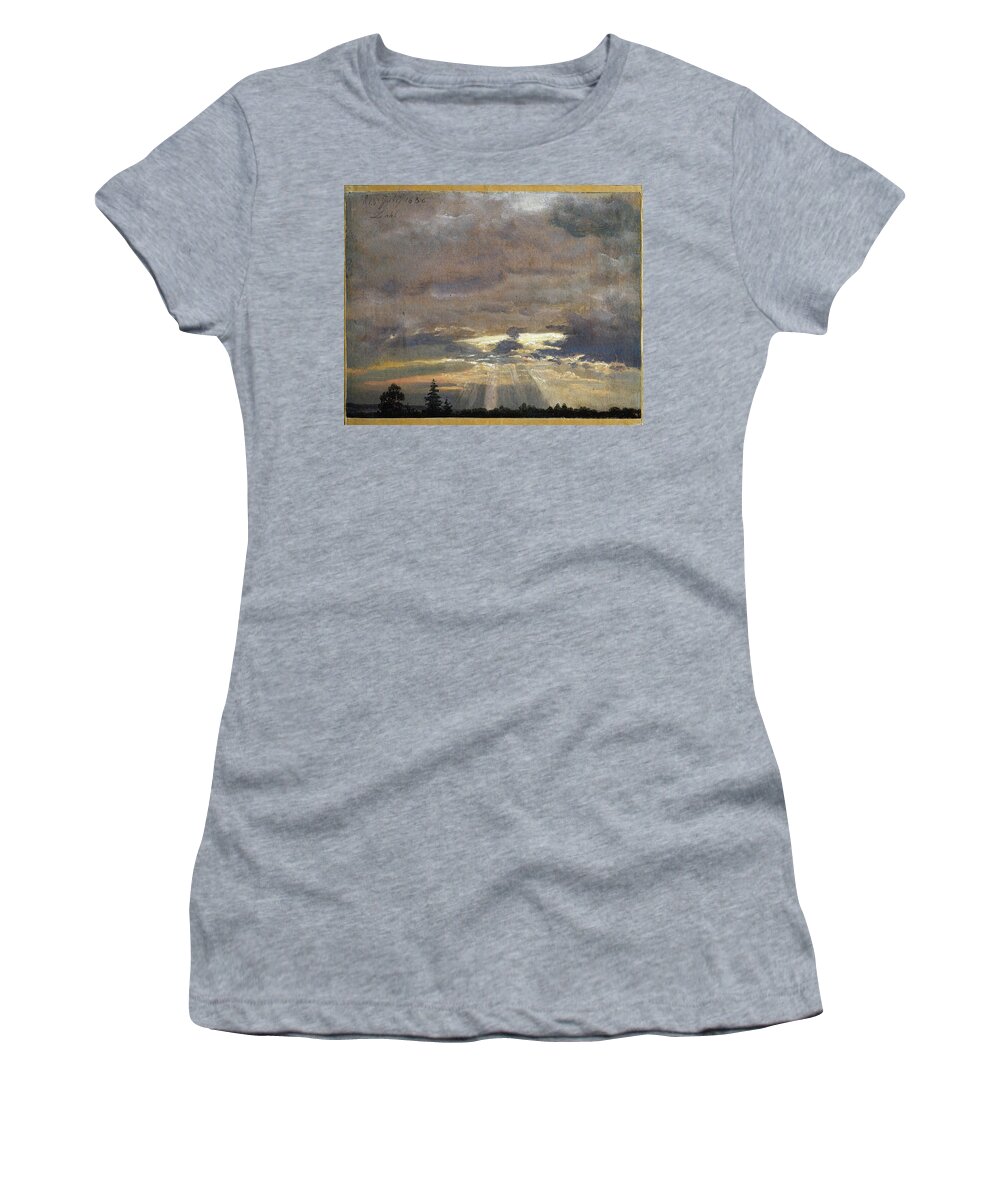 Bemberg Fondation Women's T-Shirt featuring the painting Cloud Study over flat Landscape Johan Christian Dahlantagelig 1837 #1 by MotionAge Designs