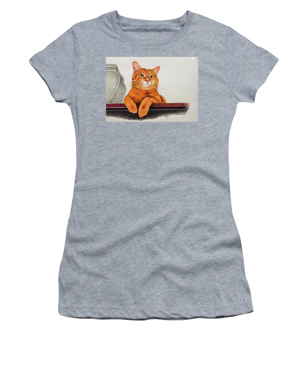Cat Women's T-Shirt featuring the drawing Contemplation #1 by Tim Ernst