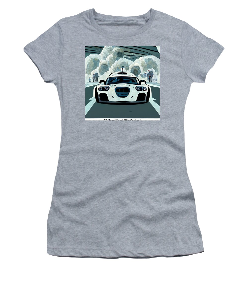 Cool Women's T-Shirt featuring the painting Cool Cartoon The Stig Top Gear Show Driving A Car D27276c2 1dc4 442d 4e78 Dd764d266a62 #1 by MotionAge Designs