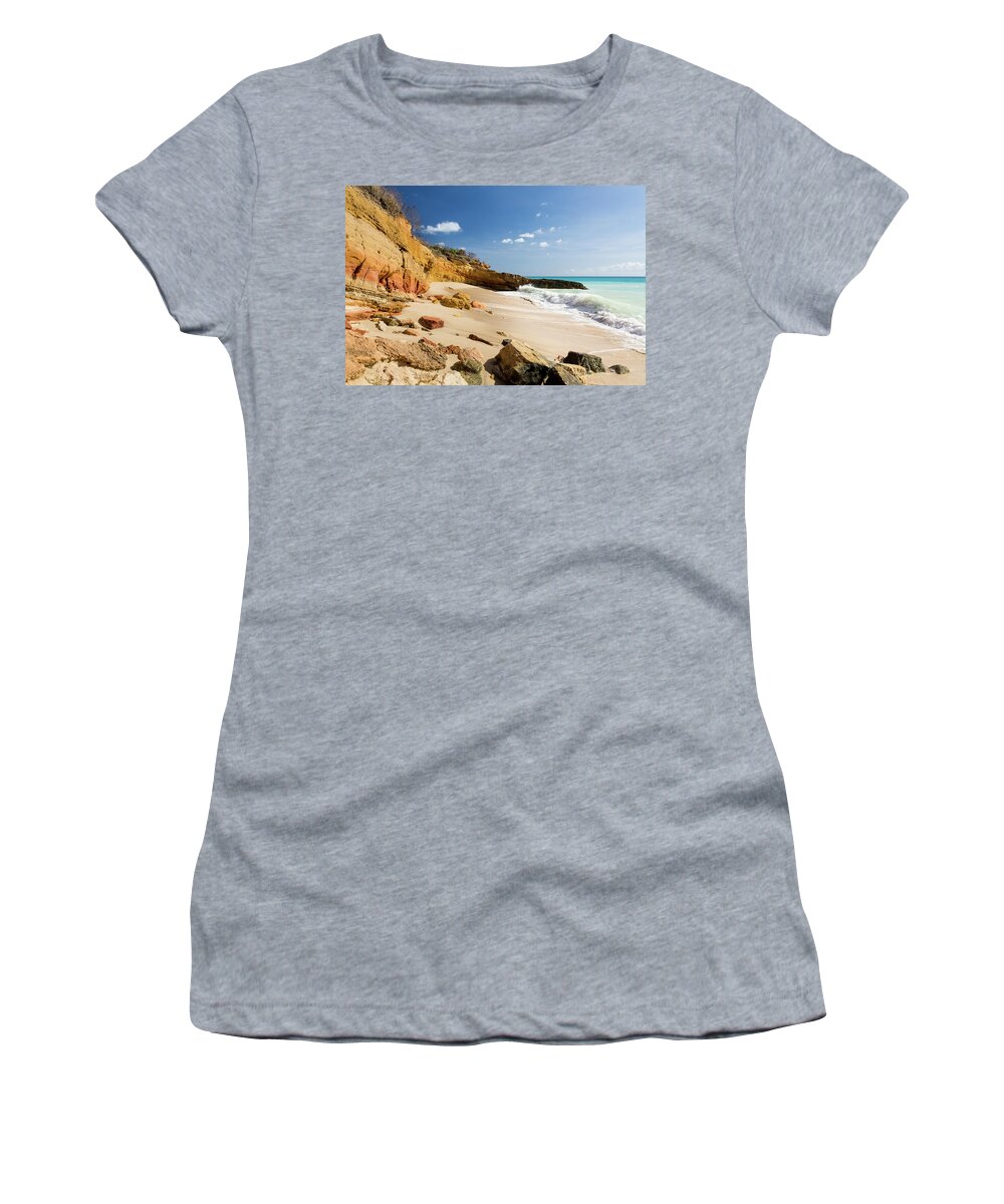 Sint Maarten Women's T-Shirt featuring the photograph Cupecoy Beach Sint Maarten #1 by Steven Heap