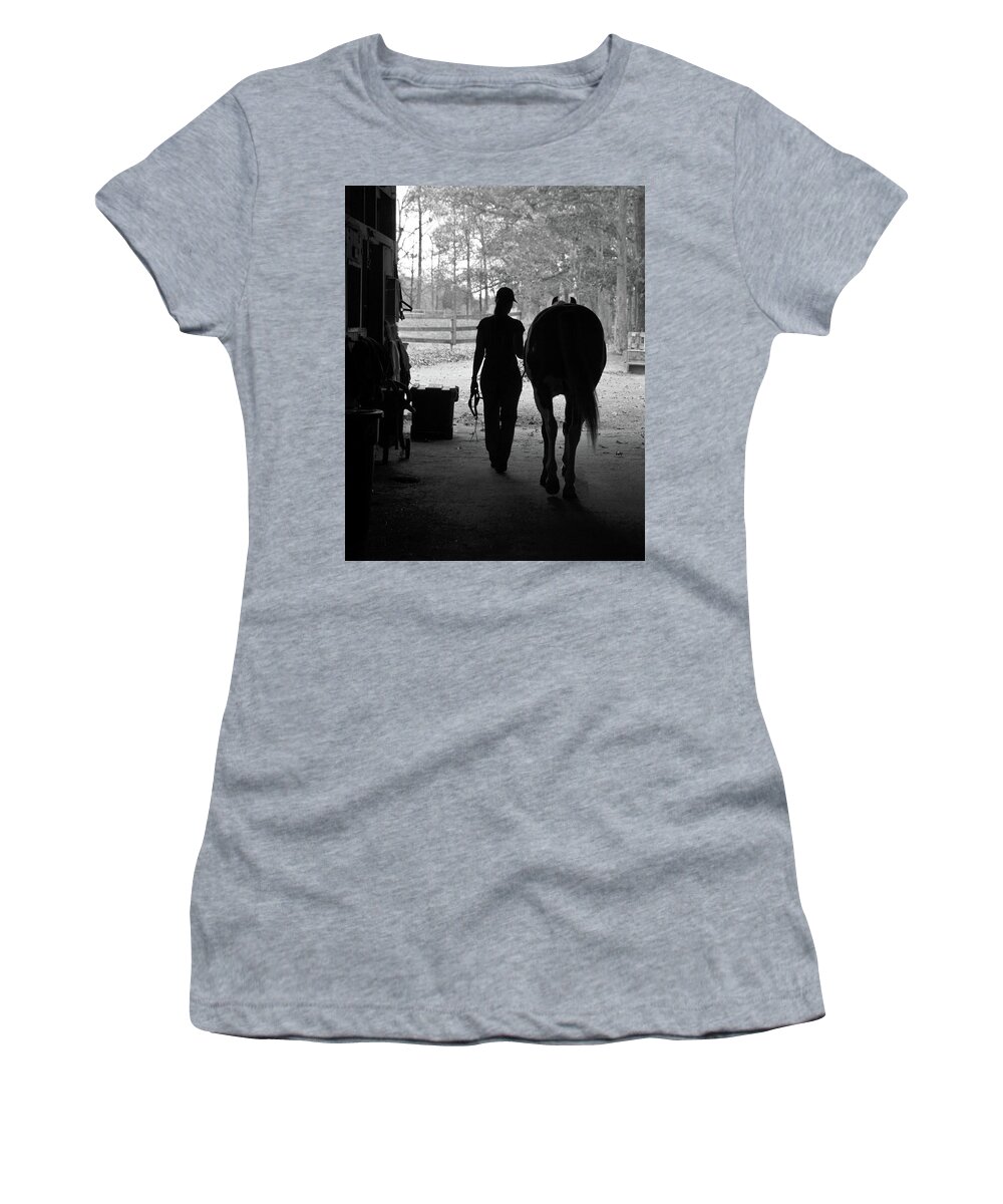 Horses Women's T-Shirt featuring the photograph Day's End by Minnie Gallman