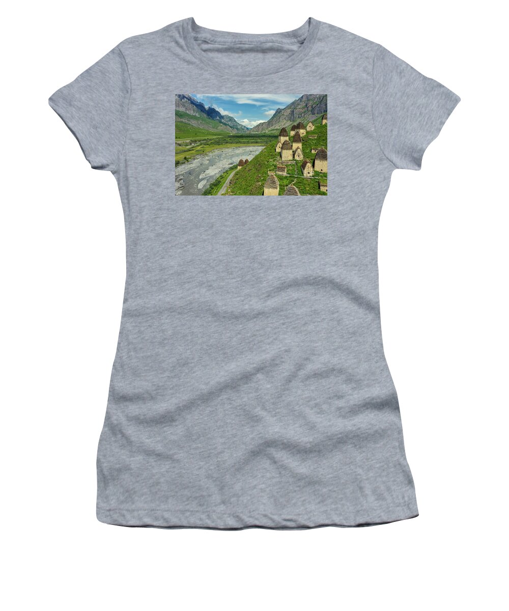 Cemetery Women's T-Shirt featuring the photograph Dead Town Dargavs In North Ossetia #1 by Mikhail Kokhanchikov