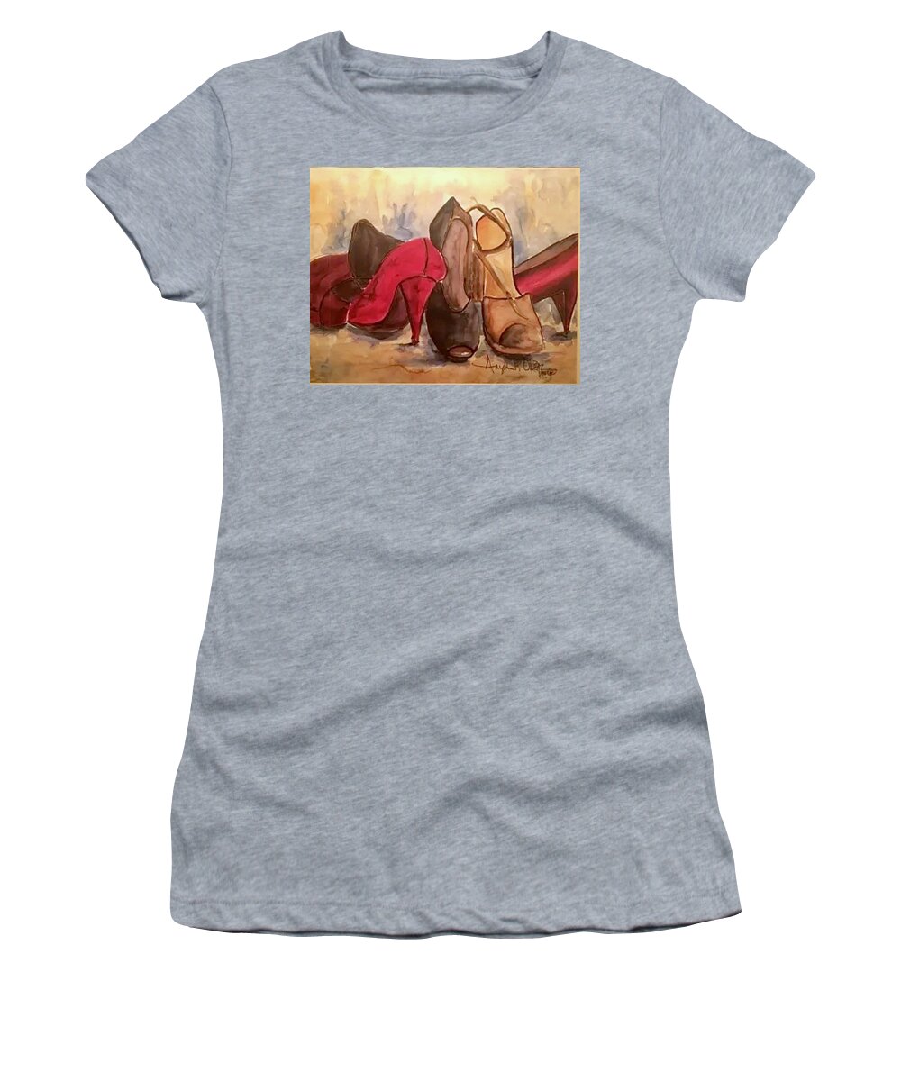  Women's T-Shirt featuring the painting Dress shoes by Angie ONeal