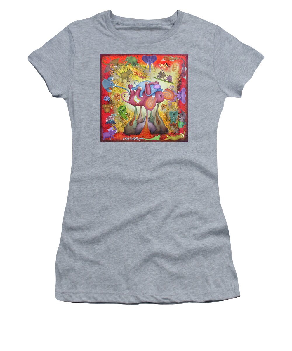 Elephant Saveelephants Save-elephants Visionary Surreal Surrealistic Prints Women's T-Shirt featuring the painting Elephants Forever #1 by Hone Williams
