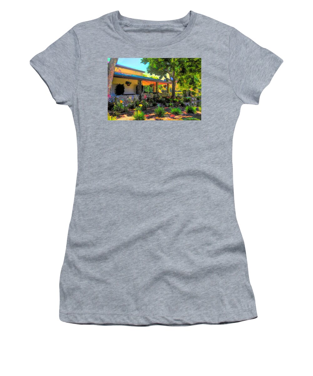 Wine Art Women's T-Shirt featuring the photograph Flower Garden at Fess Parker Winery #1 by Barbara Snyder