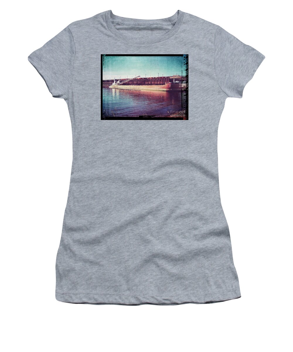 Railroad Women's T-Shirt featuring the digital art Great Lakes Freighter by Phil Perkins