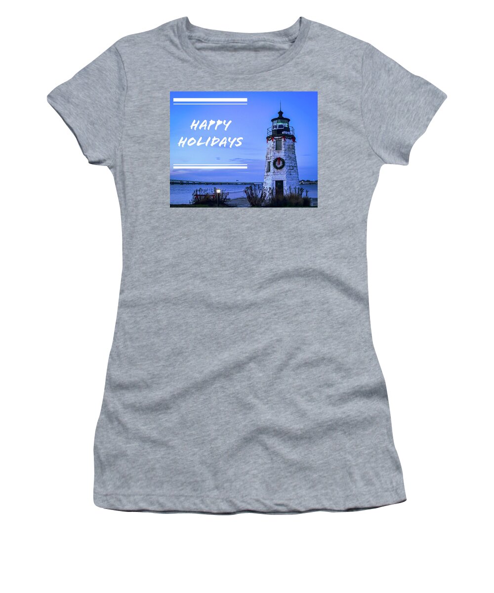 Happy Holidays From Goat Island Lighthouse Women's T-Shirt featuring the photograph Happy Holidays from Goat Island Lighthouse #1 by Christina McGoran