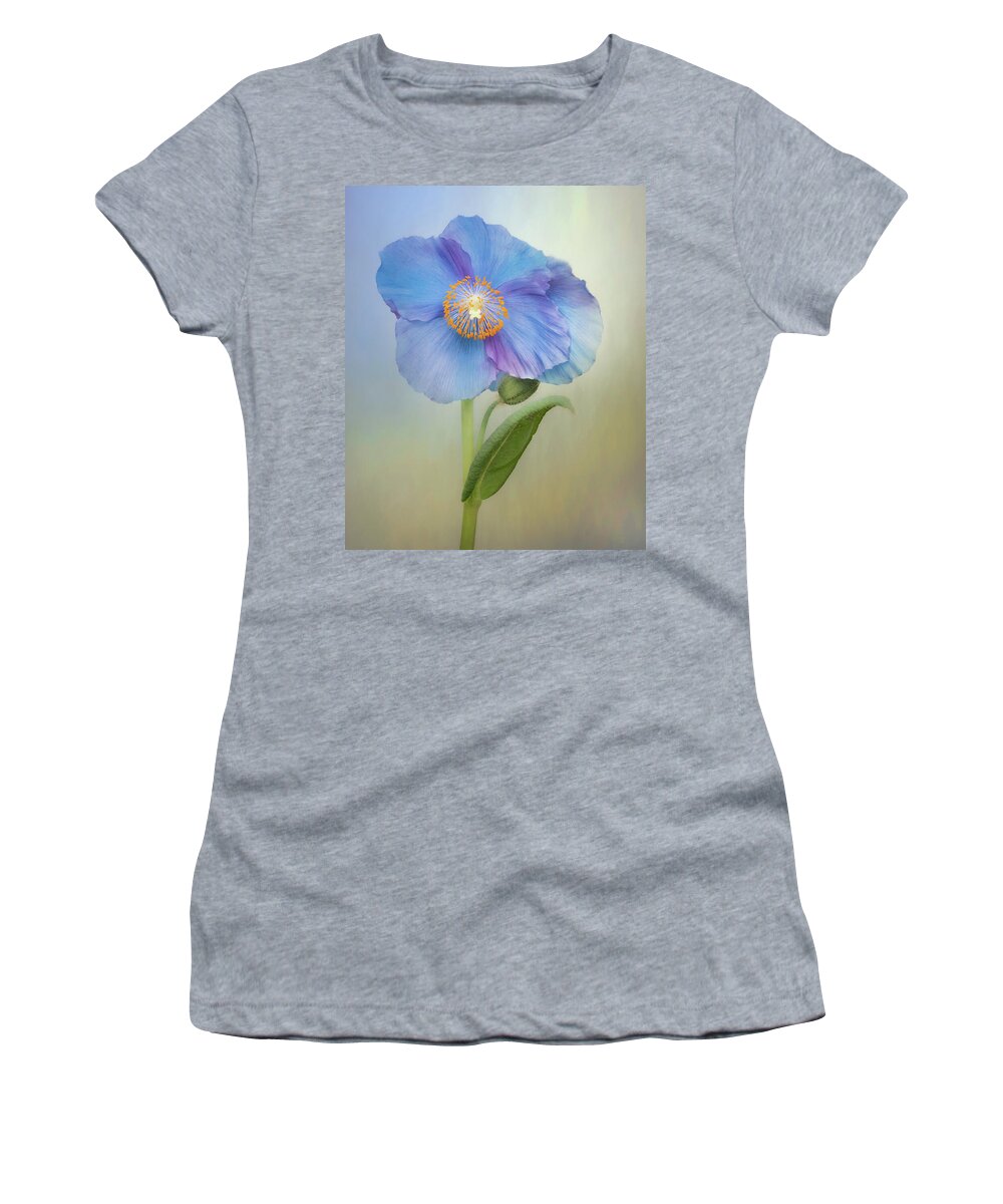 Blue Poppy Women's T-Shirt featuring the photograph Himalayan Blue Poppy - In The Garden #1 by Sylvia Goldkranz