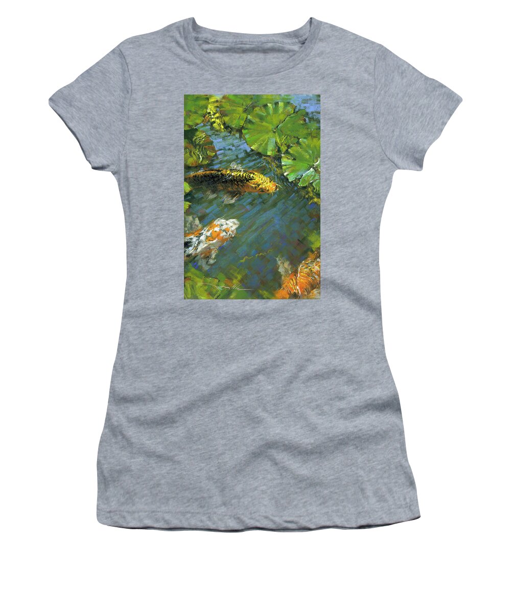 Mark Mille Fine Art Women's T-Shirt featuring the pastel Koi Pond #1 by Mark Mille