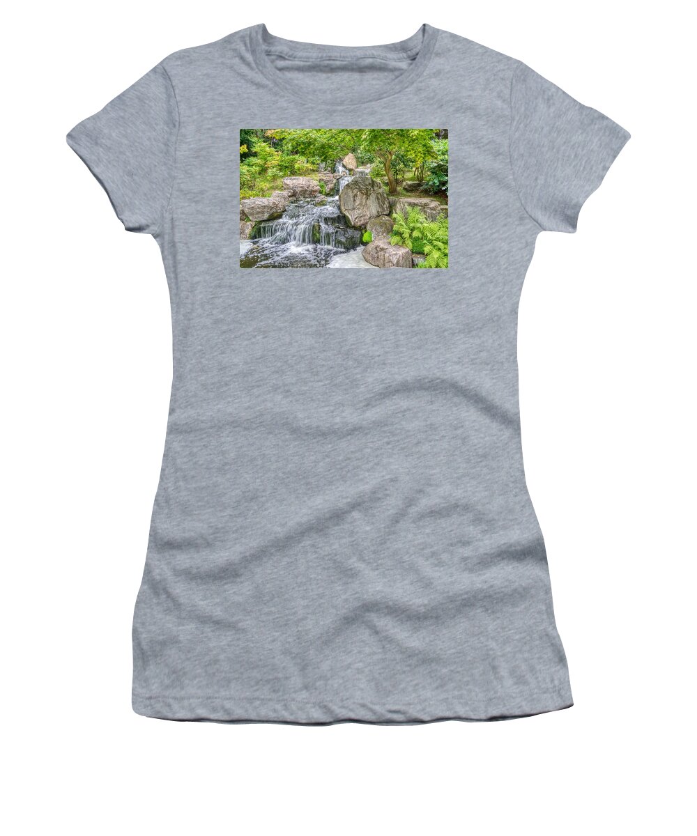 Kyoto Gardens Women's T-Shirt featuring the photograph Kyoto Gardens Water Fall #2 by Raymond Hill