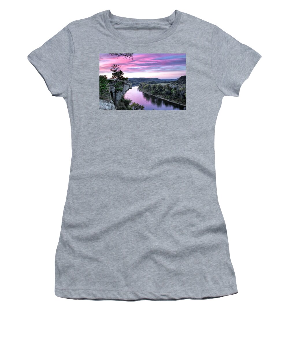 Calico Rock Women's T-Shirt featuring the photograph Little Hawksbill Crag - Rock City Bluff - Calico Rock on the White River - Calico Rock, Arkansas #1 by William Rainey