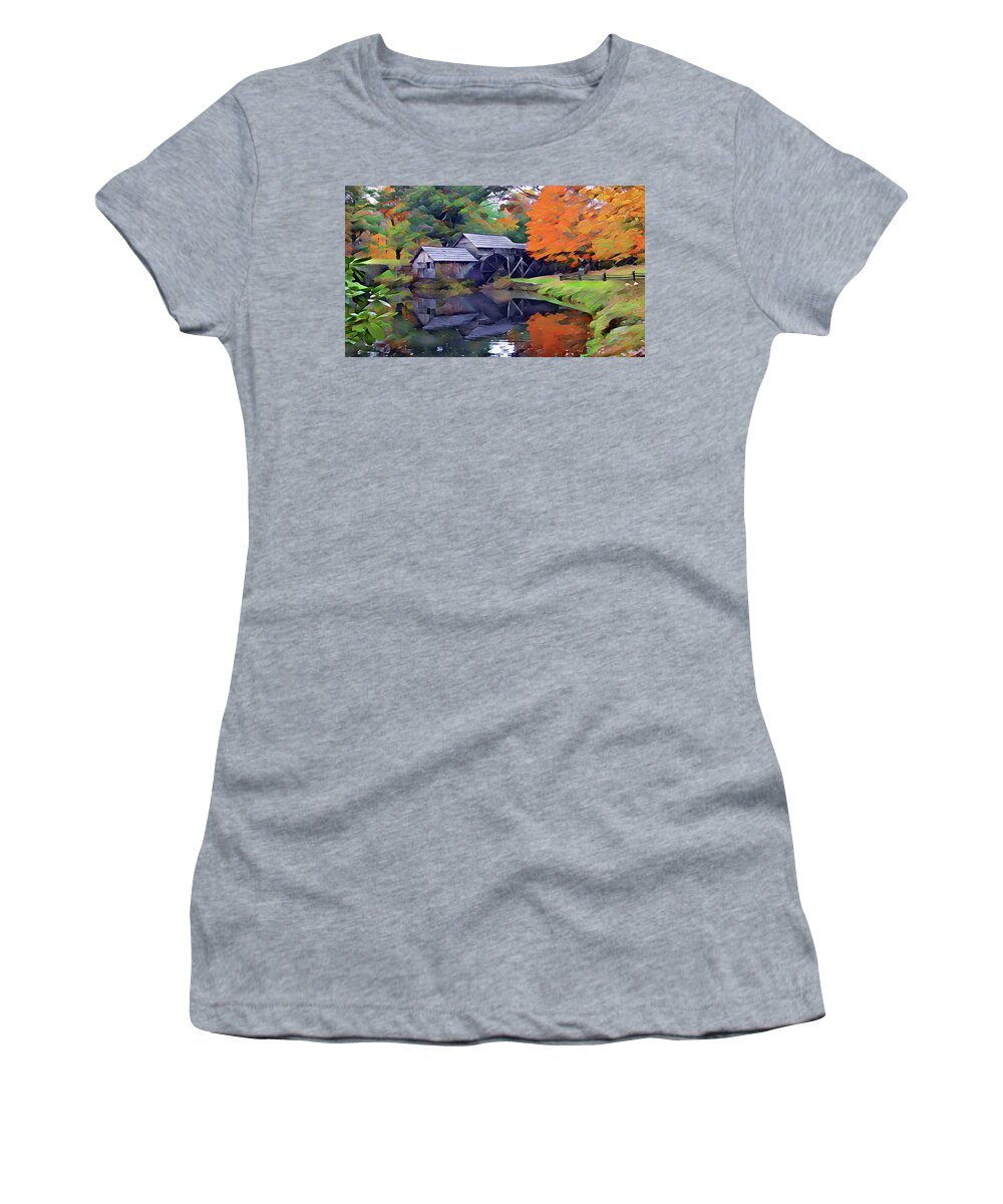 Mabrys Mill Women's T-Shirt featuring the painting Mabrys Mill Painting from Photograph by The James Roney Collection