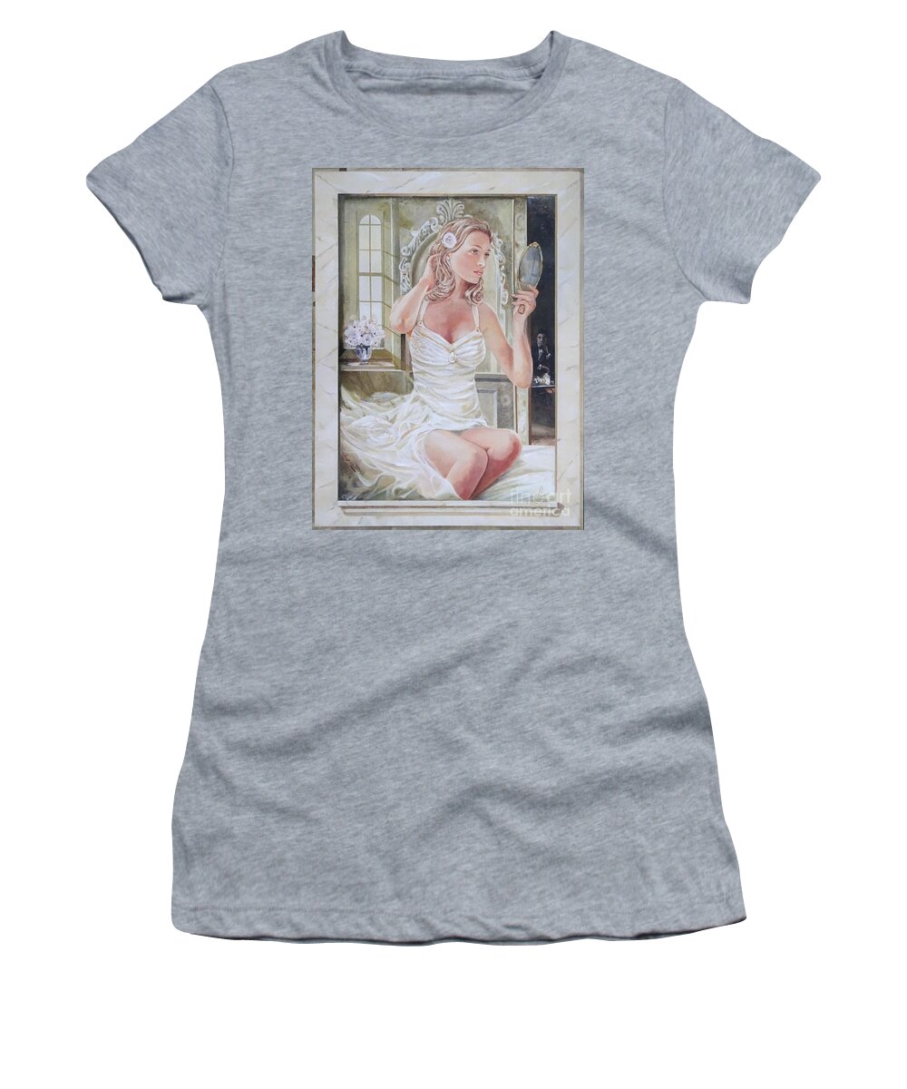 Original Painting On Linen Women's T-Shirt featuring the painting Morning Beauty #2 by Sinisa Saratlic
