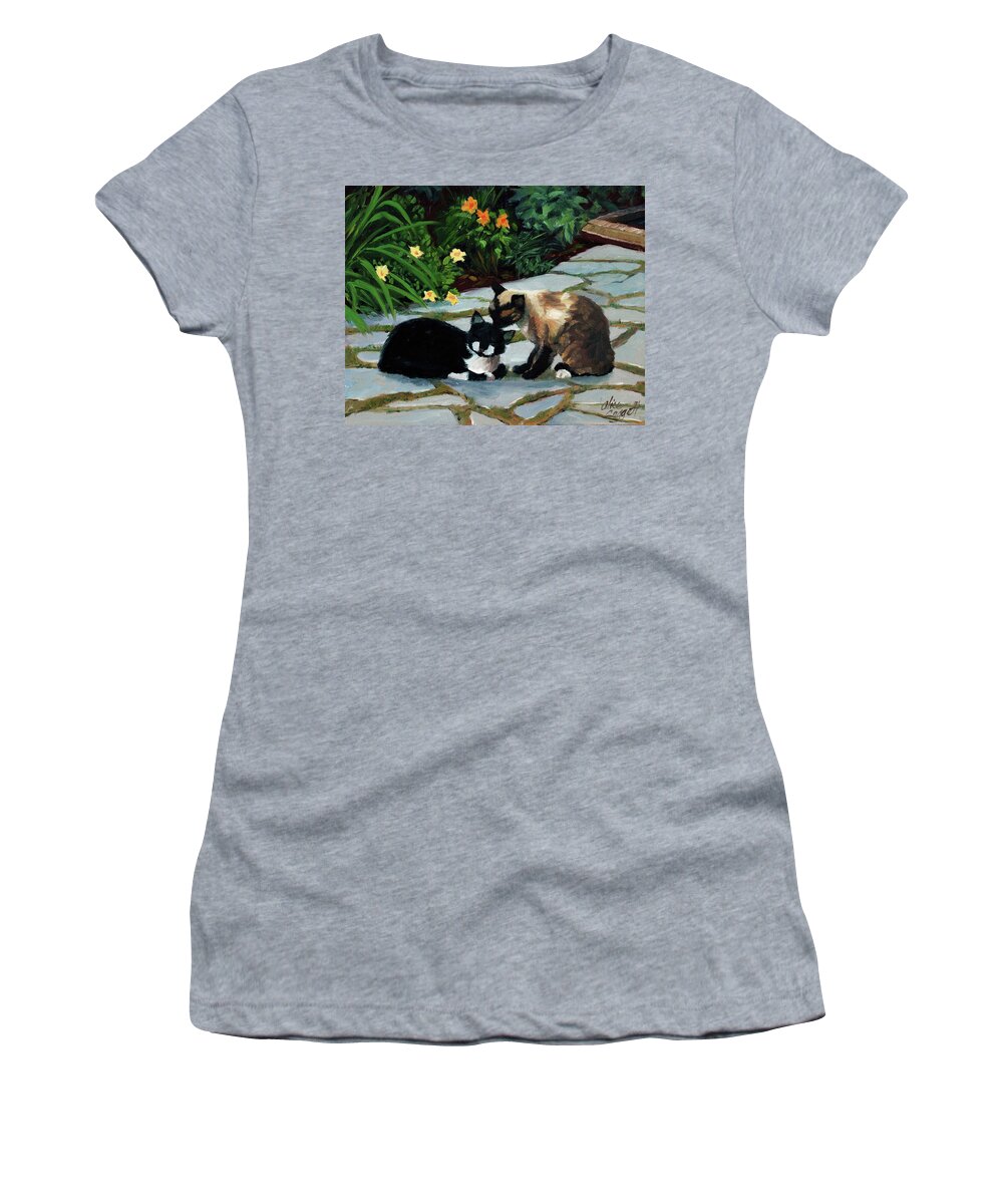 Cats Women's T-Shirt featuring the painting Nikki and Oreo #1 by Alice Leggett