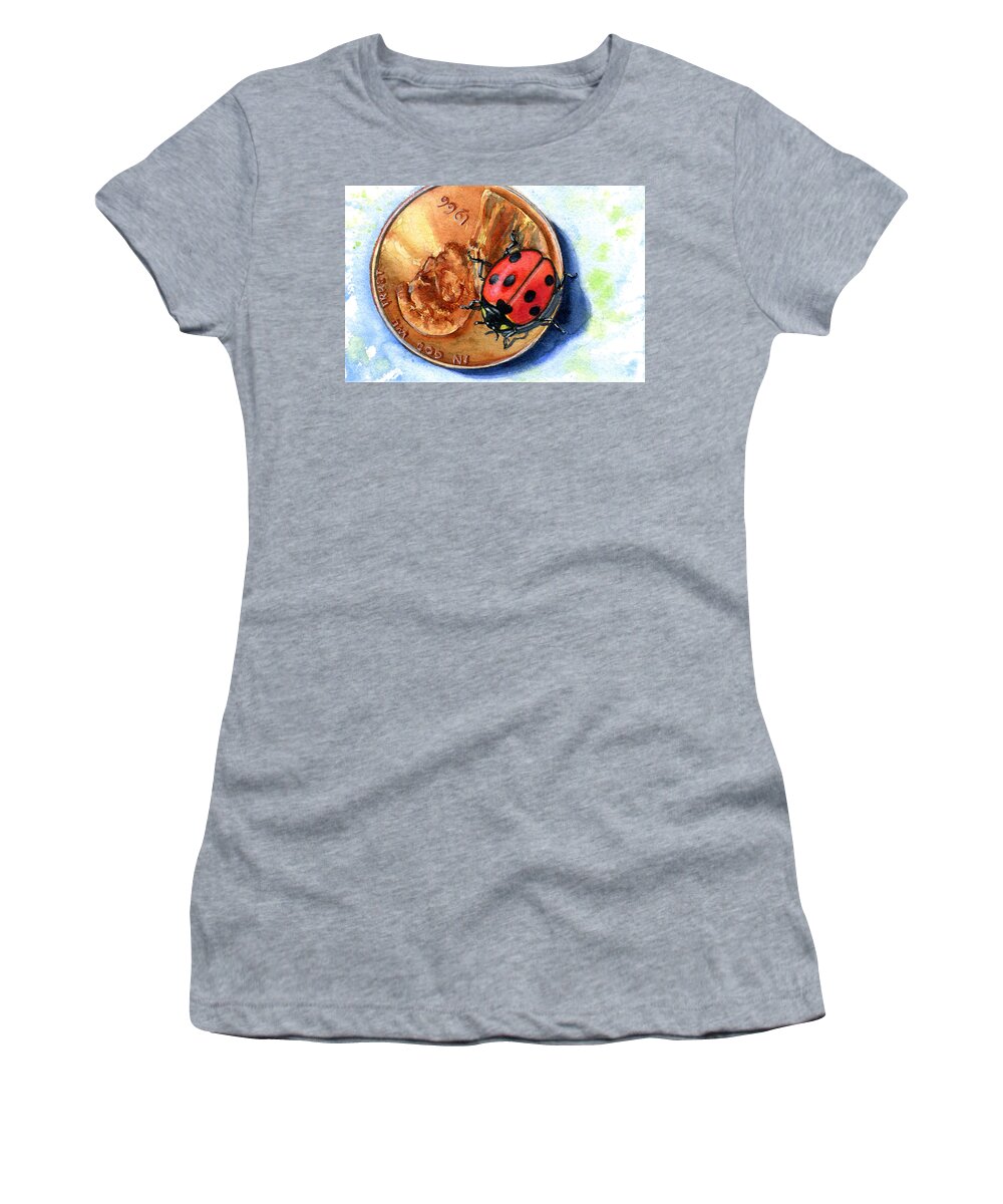 Penny Women's T-Shirt featuring the painting Penny and Lady Bug by John D Benson