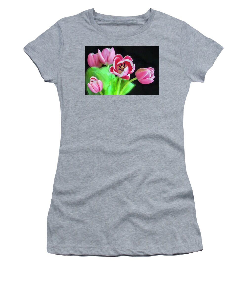Tulips Women's T-Shirt featuring the photograph Pink Tulips Pink Impression X106 #1 by Rich Franco