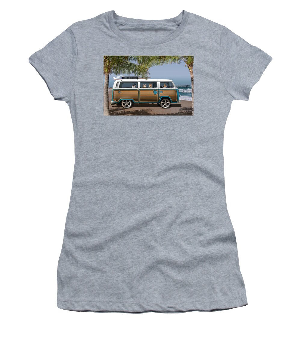 Dogs Women's T-Shirt featuring the photograph Postcards from Otis - Beach Corgis #2 by Mike McGlothlen