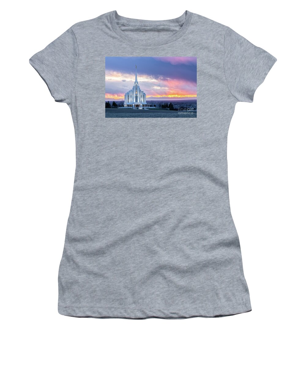 Temple Women's T-Shirt featuring the photograph Rexburg Idaho Temple - After the Harvest #1 by Bret Barton