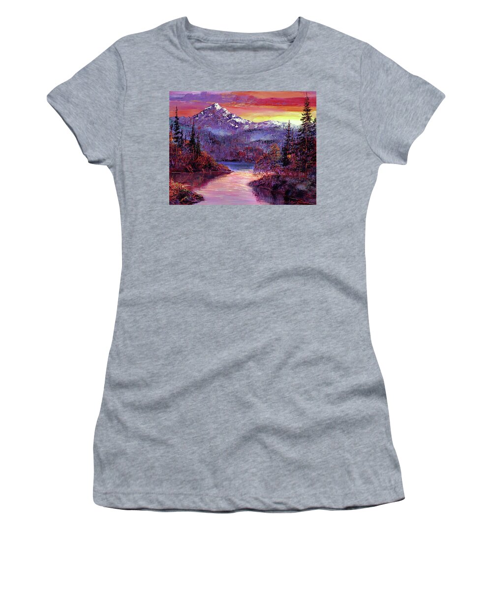 Landscape Women's T-Shirt featuring the painting Rocky Mountain Sunset #1 by David Lloyd Glover