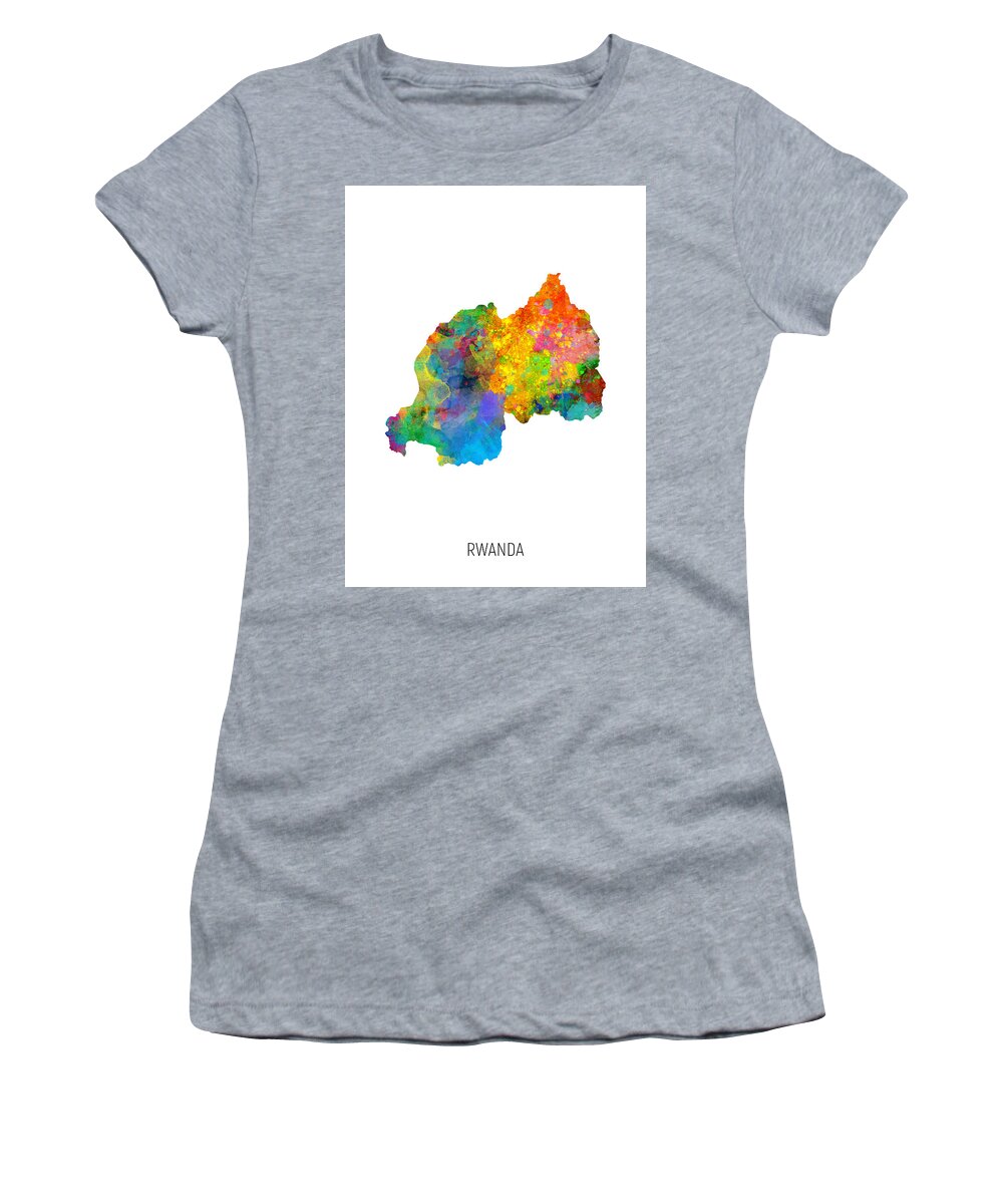 Rwanda Women's T-Shirt featuring the digital art Rwanda Watercolor Map #1 by Michael Tompsett