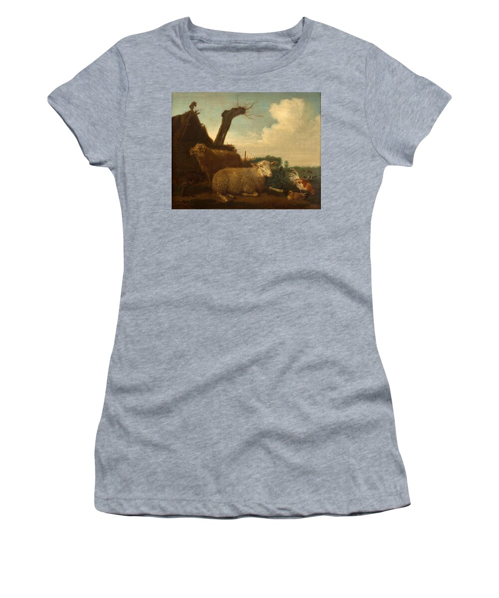 Adriaen Van De Velde Women's T-Shirt featuring the painting Sheep and ram #2 by Adriaen van de Velde
