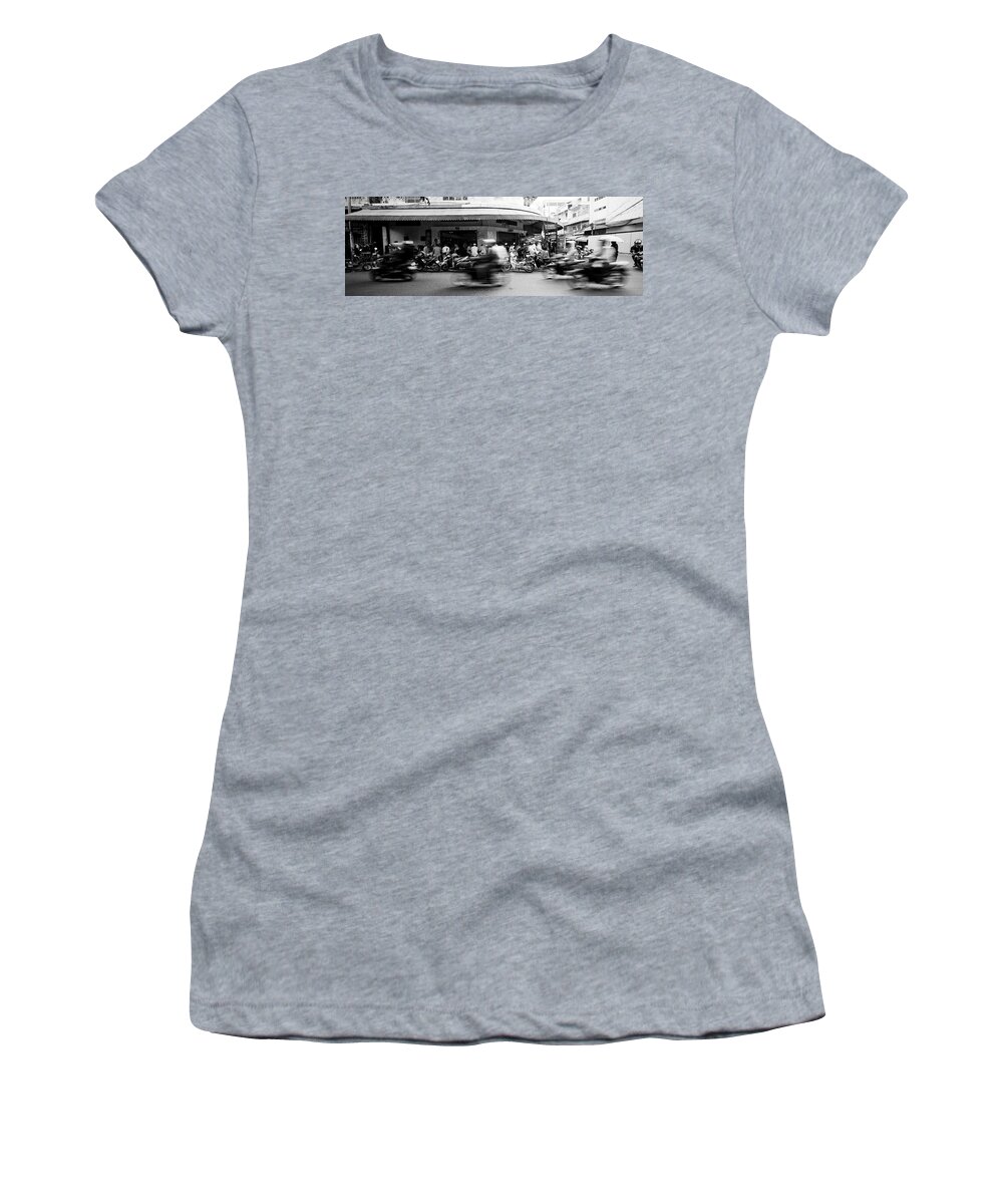 Panoramic Women's T-Shirt featuring the photograph Siem Reap cambodia street motorbikes #1 by Sonny Ryse