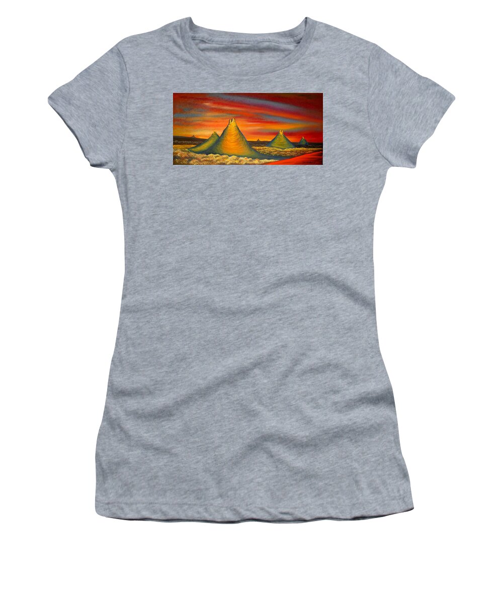 Red Women's T-Shirt featuring the painting Sunset #1 by Franci Hepburn