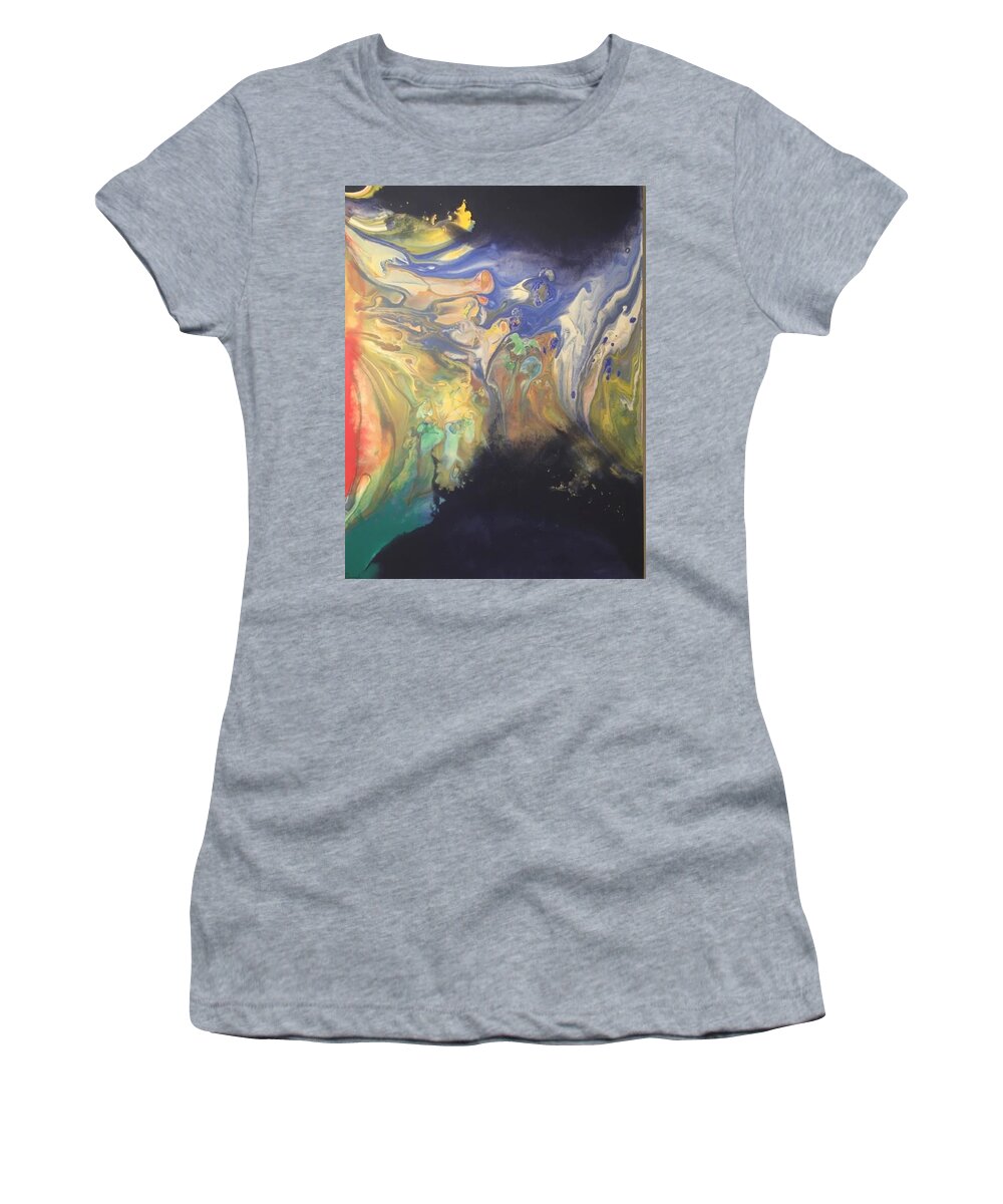 Abstract Women's T-Shirt featuring the painting THOUGHTS from the Blue #1 by Ron Durnavich