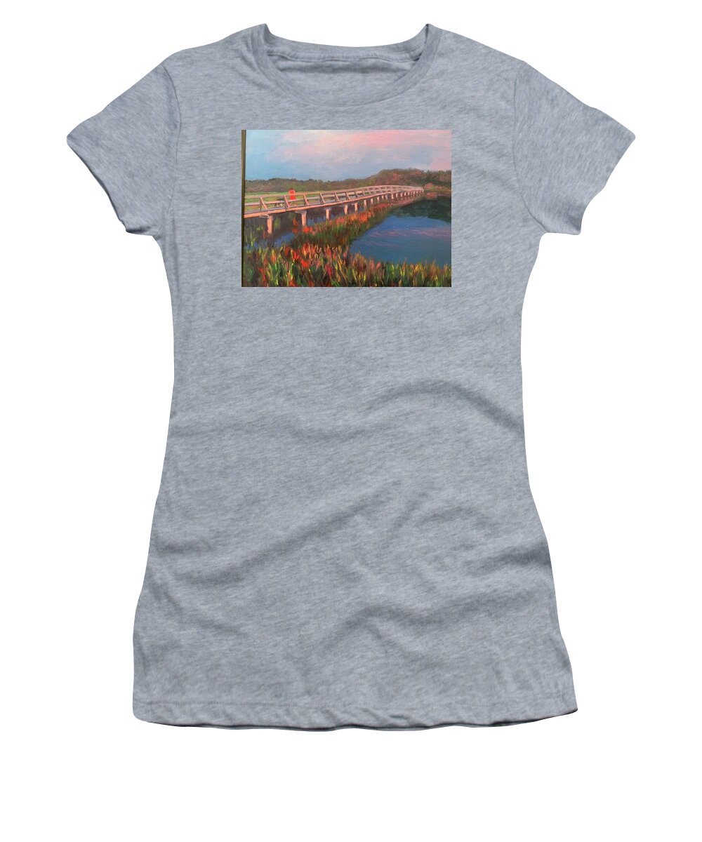 Wellfleet Cape Cod Bridge Women's T-Shirt featuring the painting Uncle Tims Bridge #1 by Beth Riso