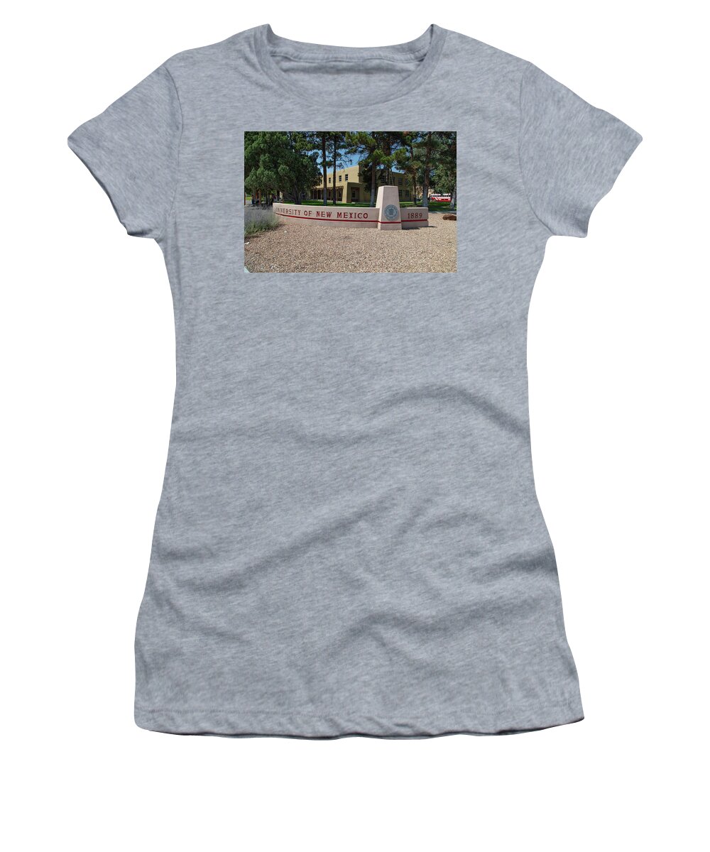 University Of New Mexico Lobos Women's T-Shirt featuring the photograph University of New Mexico entrance sign #1 by Eldon McGraw