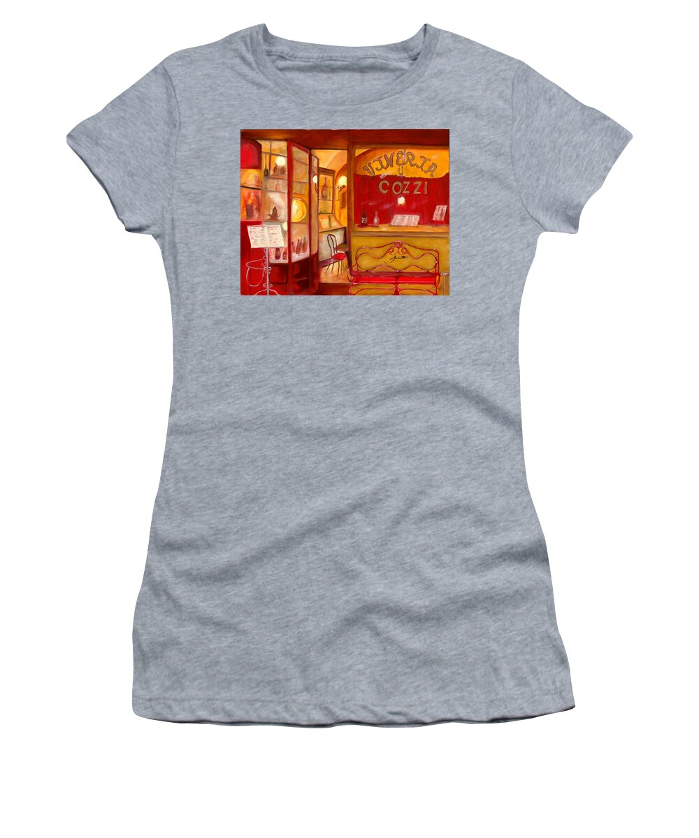 Italy Women's T-Shirt featuring the painting Vineria Cozzi by Juliette Becker