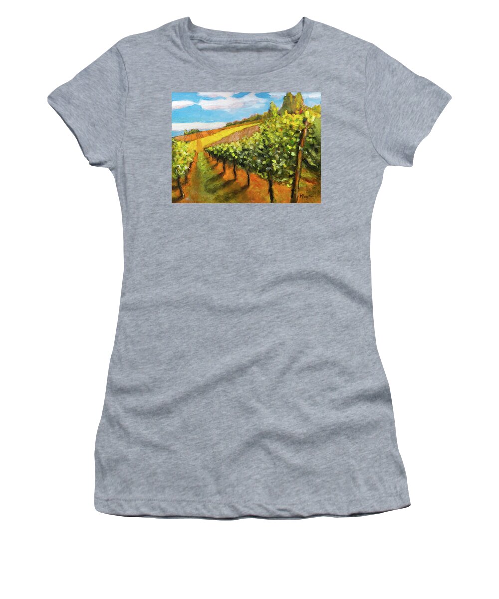 Vineyard Women's T-Shirt featuring the painting Vineyard in Yamhill County #1 by Mike Bergen