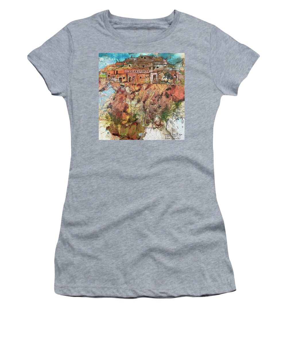 Walpi Village Women's T-Shirt featuring the painting Walpi Village II by Elaine Elliott