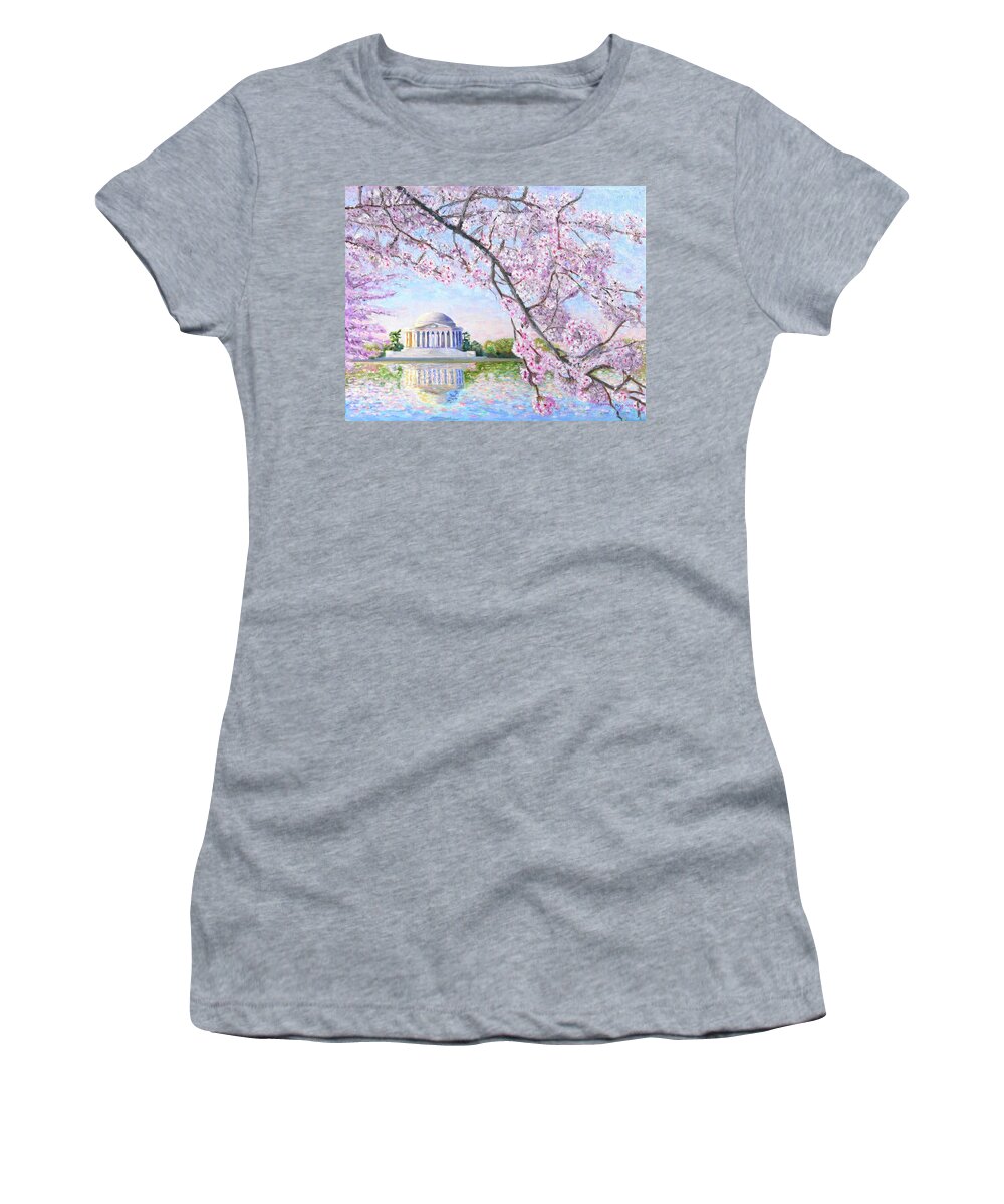 Jefferson Memorial Women's T-Shirt featuring the painting Washington DC Cherry Blossoms #1 by Patty Kay Hall