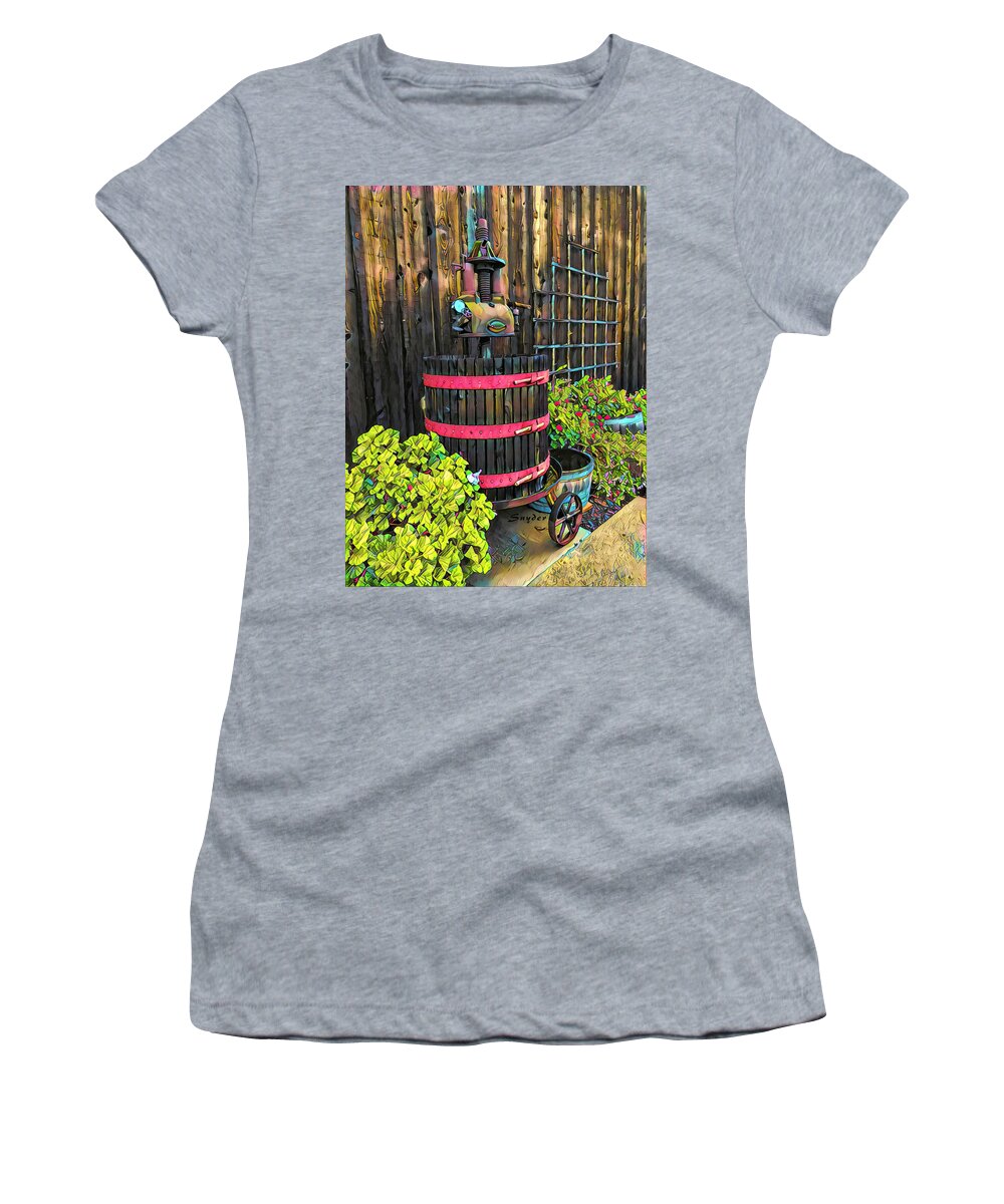Winery Win Press Antique Women's T-Shirt featuring the photograph Winery Wine Press Antique #2 by Barbara Snyder
