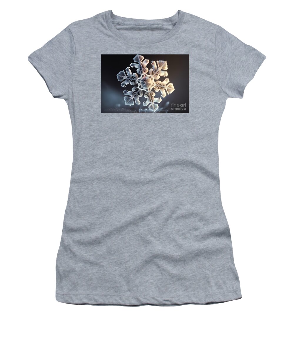 Snowflake Women's T-Shirt featuring the digital art Winter snowflake on black background #1 by Benny Marty