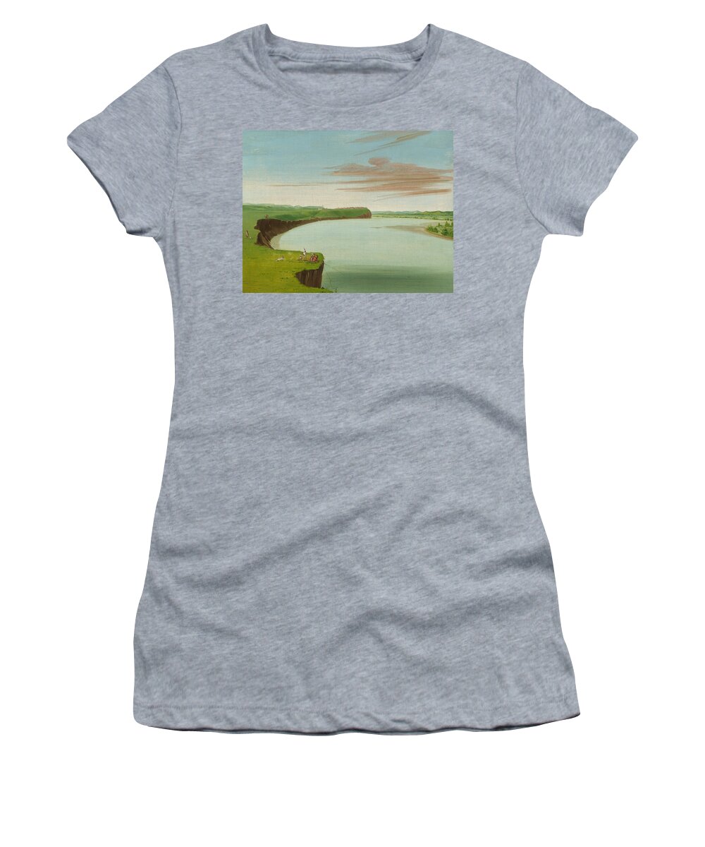 Village Women's T-Shirt featuring the painting Distant View of the Mandan Village #2 by George Catlin