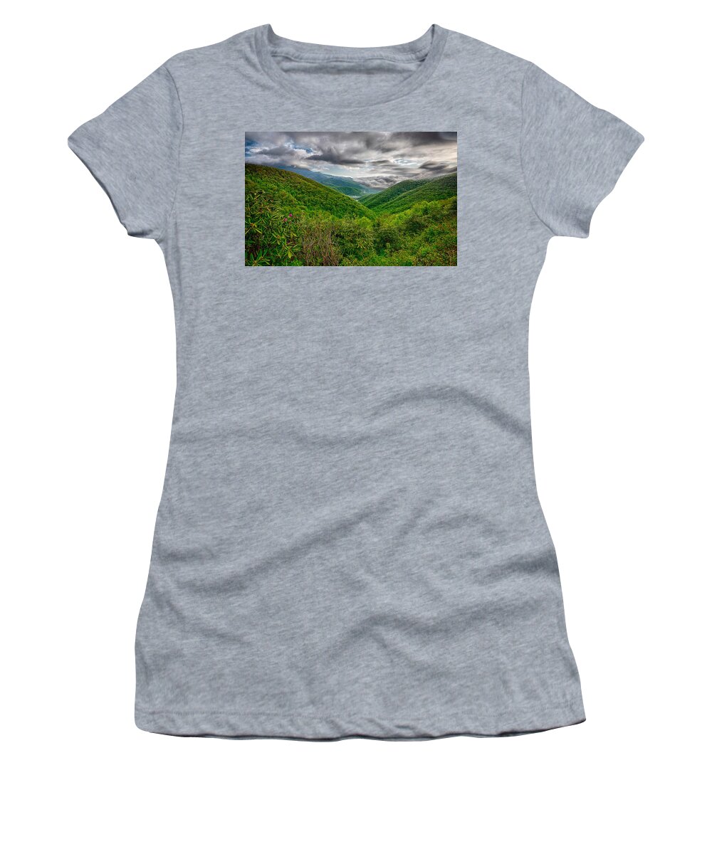 Rock Women's T-Shirt featuring the photograph Blue Ridge Mountains Near Mount Mitchell And Cragy Gardens #17 by Alex Grichenko