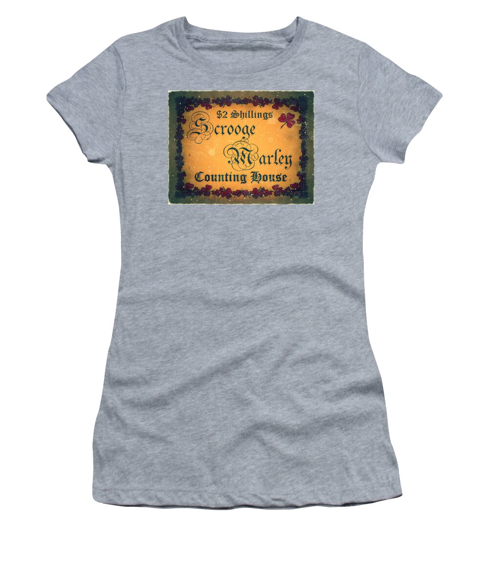 Dispatch Women's T-Shirt featuring the digital art 1847 Scrooge Marley - 2 Shillings - Counting House Postage - Mail Art Post by Fred Larucci