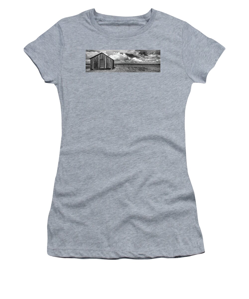 B&w Women's T-Shirt featuring the photograph 1870's Novillo Line Camp At Padre Island National Seashore by Mike Schaffner