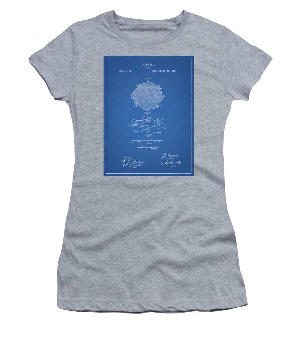 1885 Saw Blade Patent Women's T-Shirt featuring the drawing 1885 Saw Blade Patent by Dan Sproul
