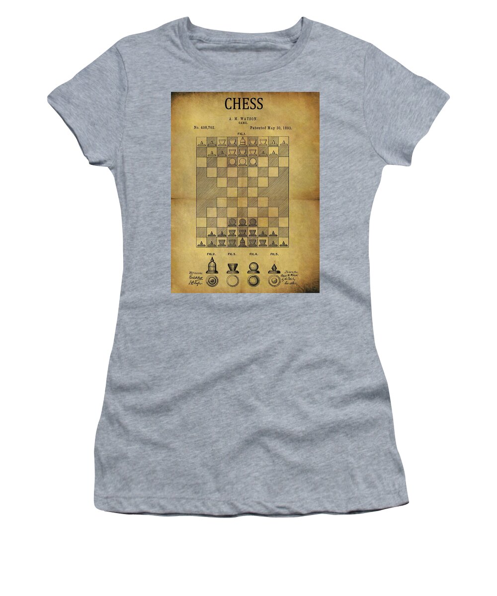 1893 Chess Game Patent Women's T-Shirt featuring the drawing 1893 Chess Game Patent by Dan Sproul