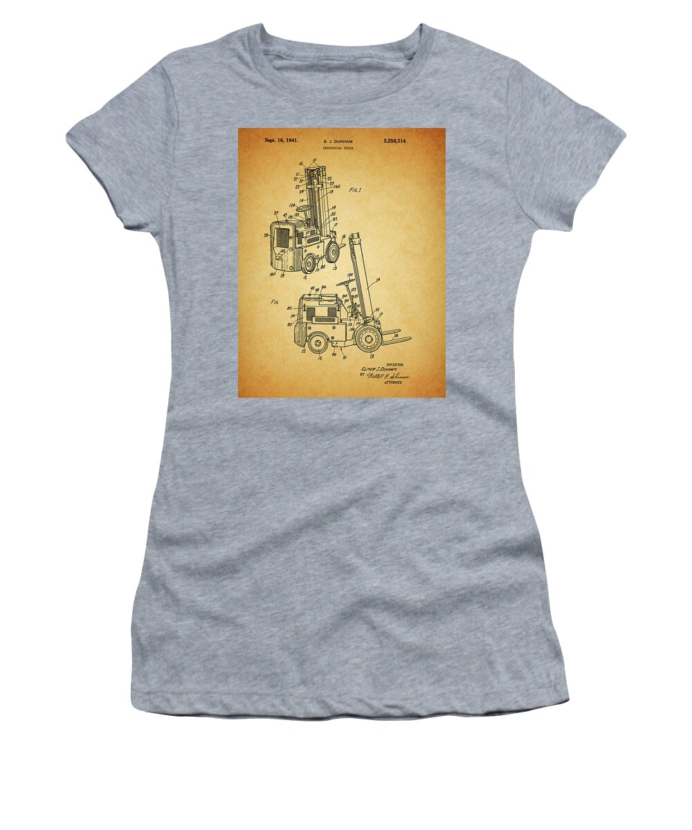 1941 Forklift Patent Women's T-Shirt featuring the drawing 1941 Forklift Patent by Dan Sproul