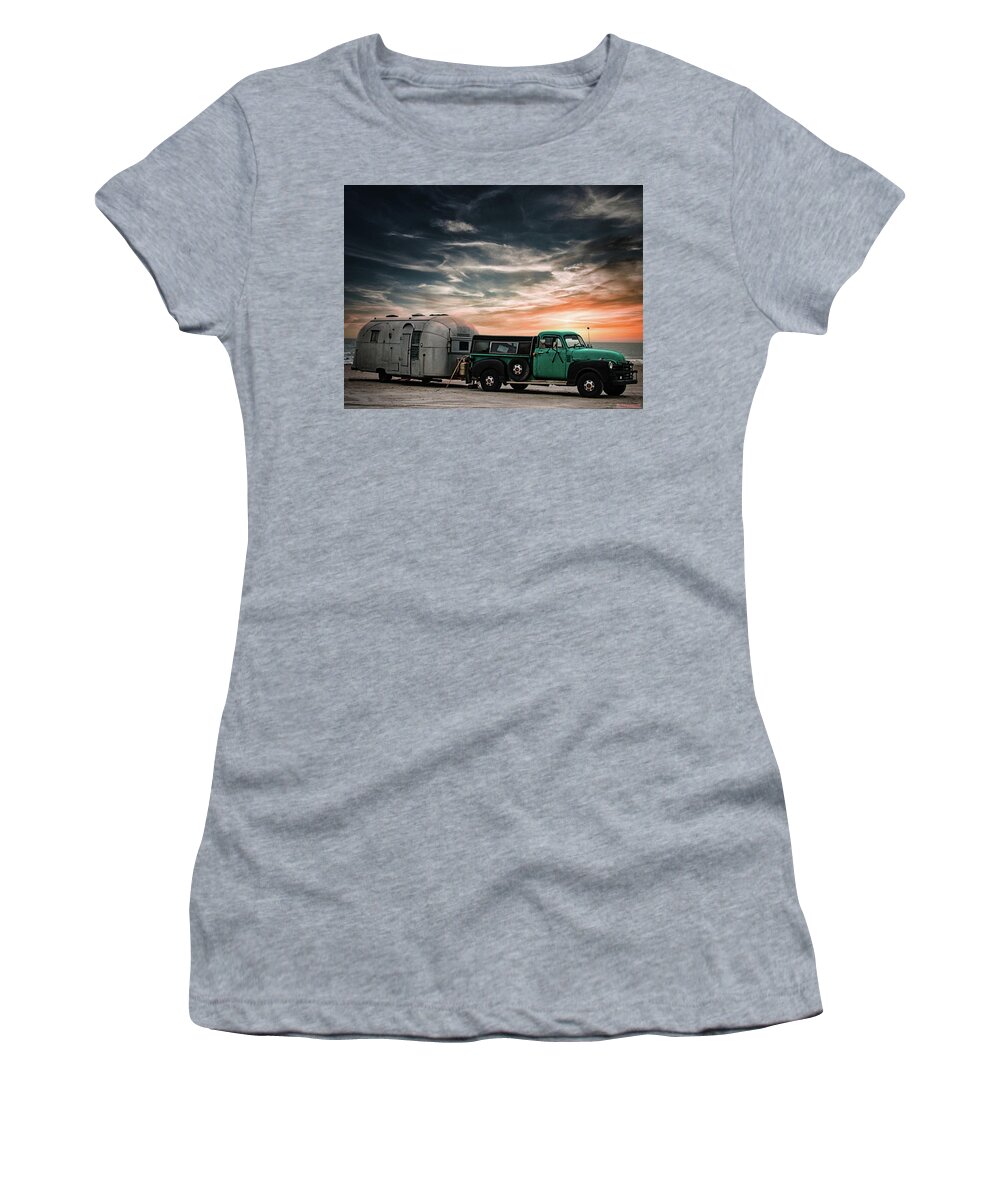 Car Women's T-Shirt featuring the photograph 1943 Ford With Airstream Trailer by Rene Vasquez