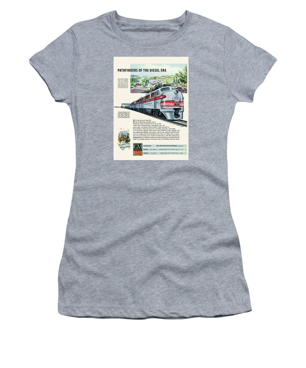 1944 Women's T-Shirt featuring the photograph 1944 GM Burlington RR Ad by Ron Long