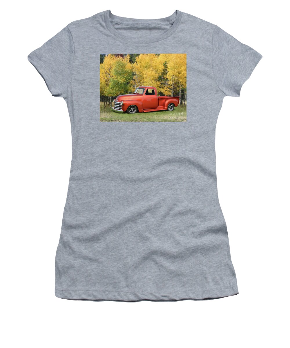 1953 Women's T-Shirt featuring the photograph 1953 Chevy Pickup, Aspens by Ron Long