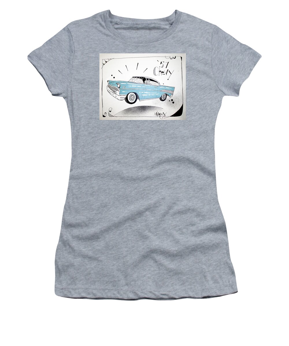  Women's T-Shirt featuring the drawing 1957 Chevy by Phil Mckenney
