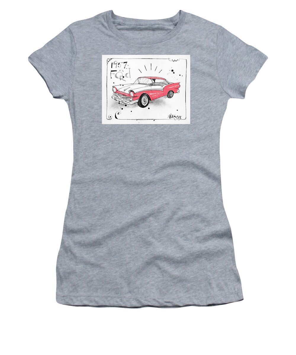  Women's T-Shirt featuring the drawing 1957 Ford by Phil Mckenney