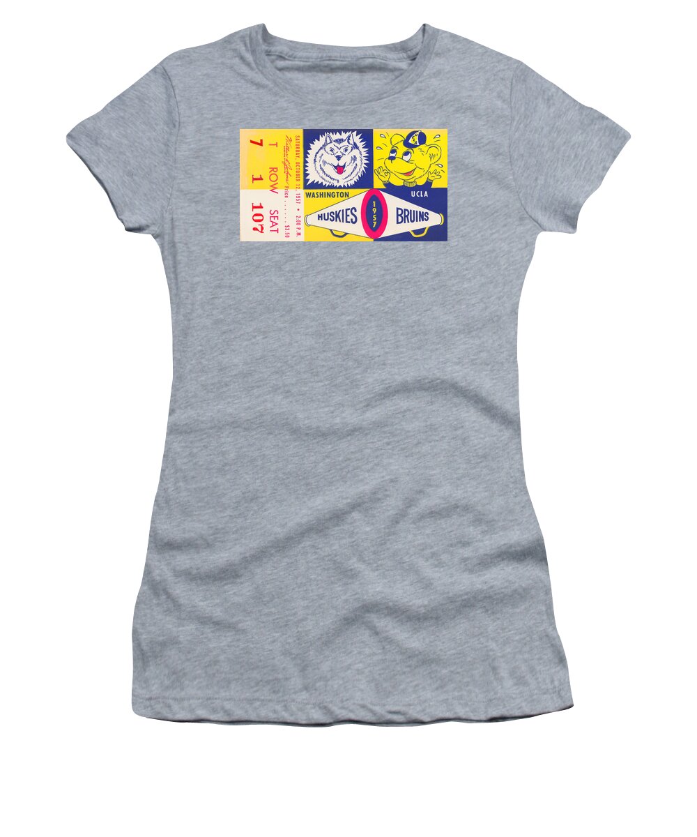 Ucla Football Tickets Women's T-Shirt featuring the mixed media 1957 Washington vs. UCLA by Row One Brand